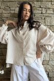 Ginny Gingham Balloon Sleeve Blouse Latte